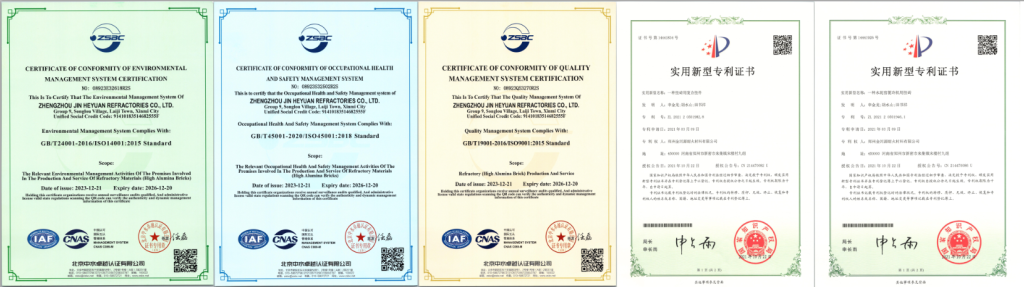 JHYRef ISO – CE – SGS Certifications & Patents for Refractory Bricks and Castables